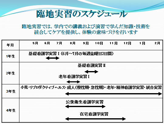 臨地実習のスケージュール